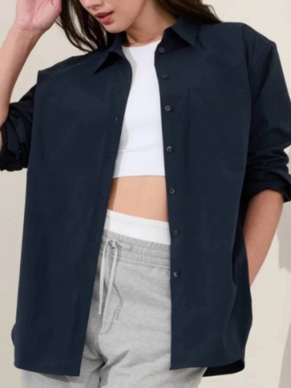 Athleta Midday Relaxed Poplin Button Down Shirt